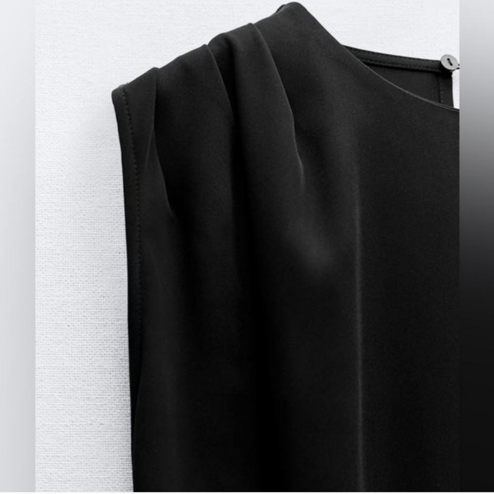ZARA CLASSIC MIDI DRESS Black Size XS Belted - Picture 8 of 9